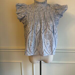 GANNI eyelet blouse in light blue ~ size M, pre-owned!